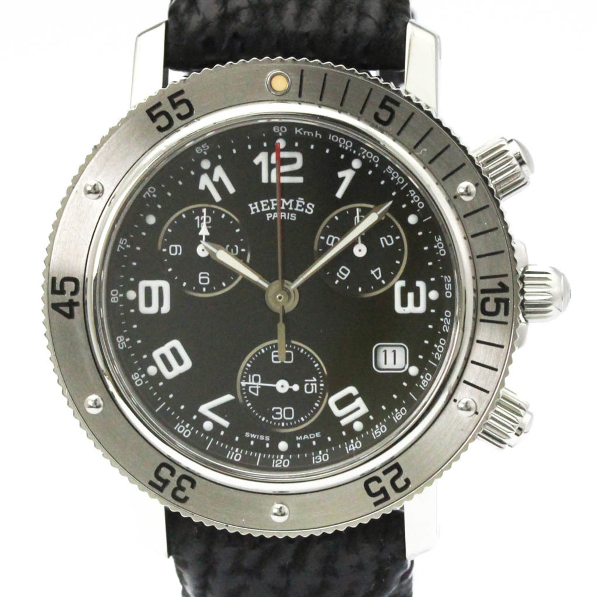 HERMES Clipper Diver Chronograph Steel Quartz Mens Watch CL2.910 Polished