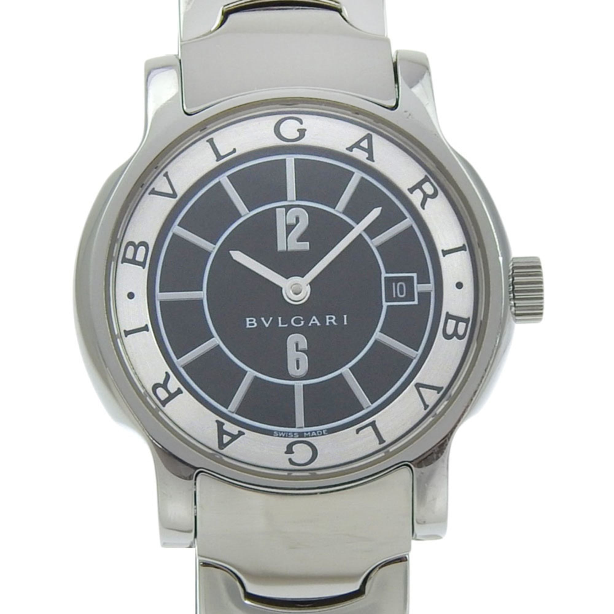 BVLGARI Solo Tempo Watch ST29S Stainless Steel Quartz Analog Display Black Dial for Women