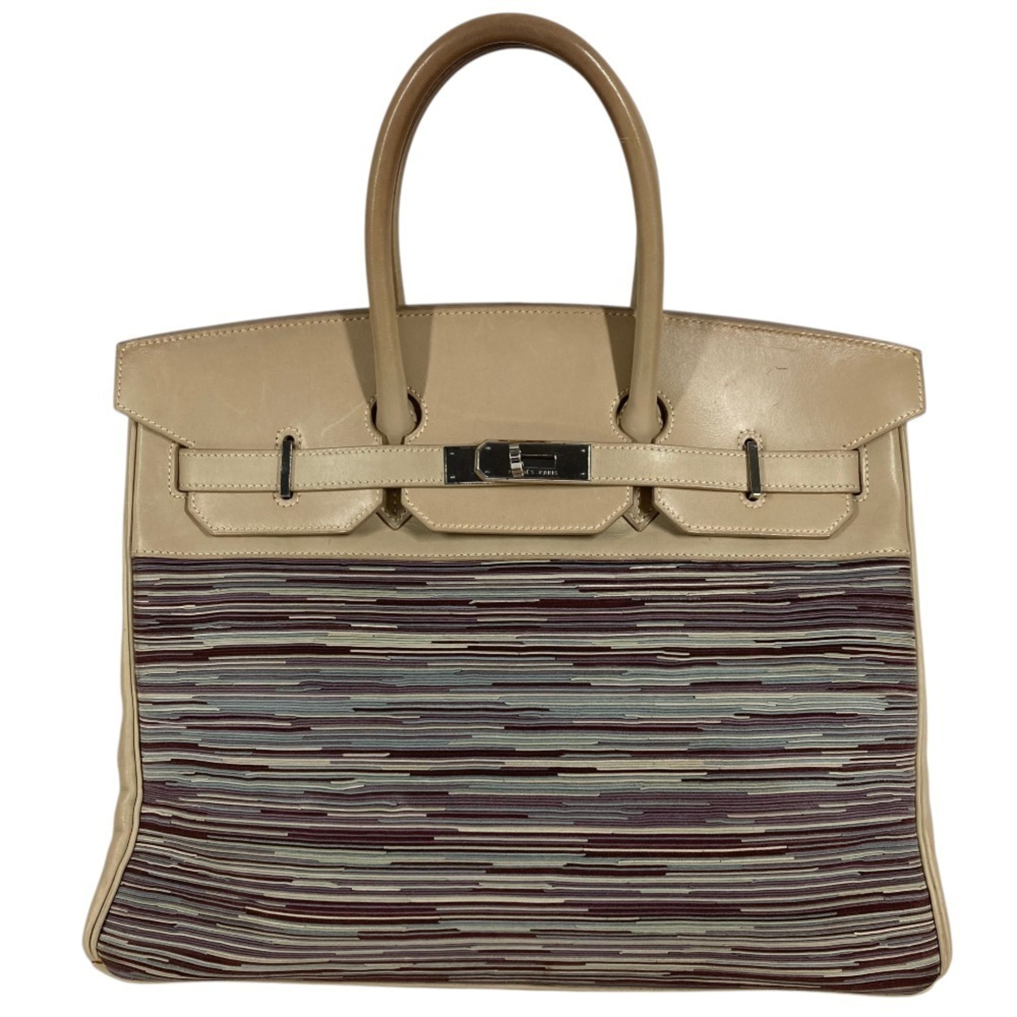 HERMES Birkin 35 Tote Bag Handbag Leather Men\'s Women\'s White x Multicolor