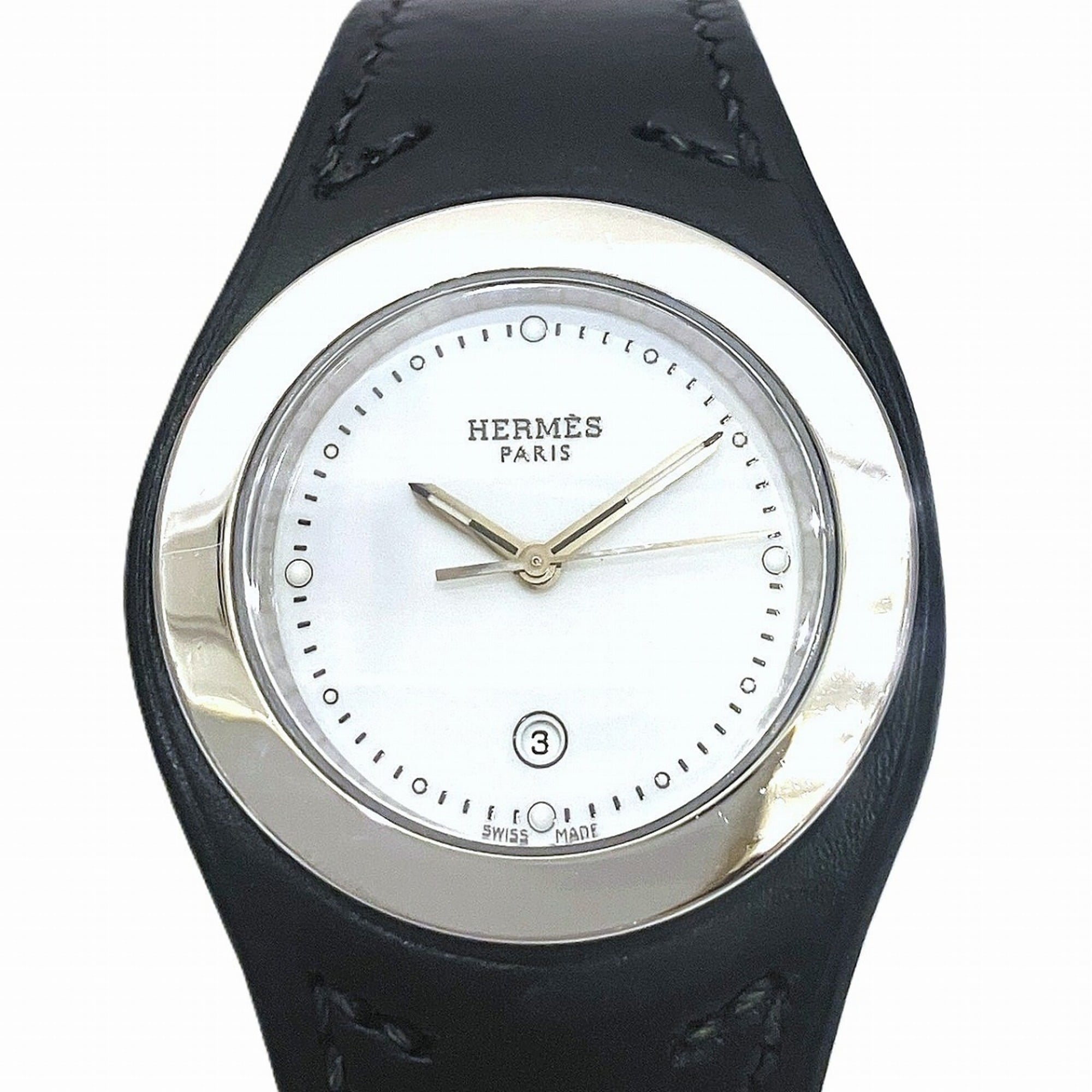 Herms Arne Watch, Stainless Steel, Genuine Leather, Quartz Movement, White Dial, HA1.410