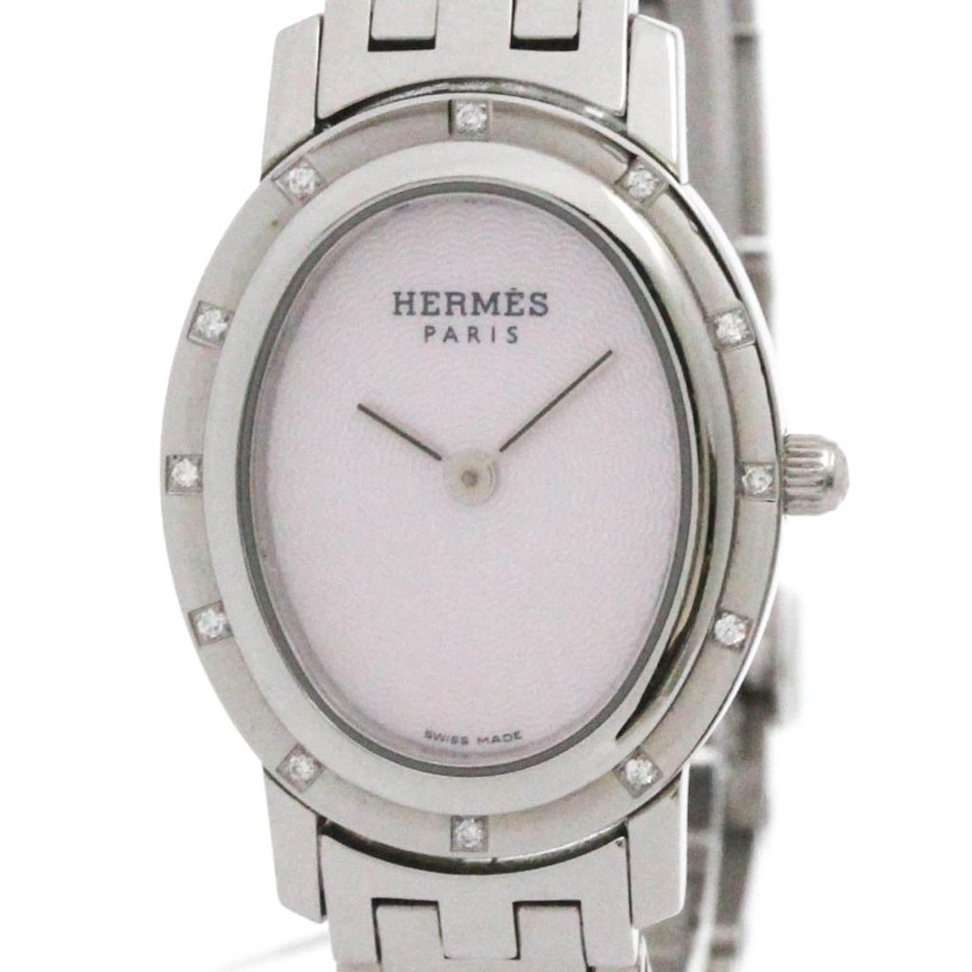 HERMES Clipper Diamond Blue MOP Steel Ladies Watch CO1.230 Polished
