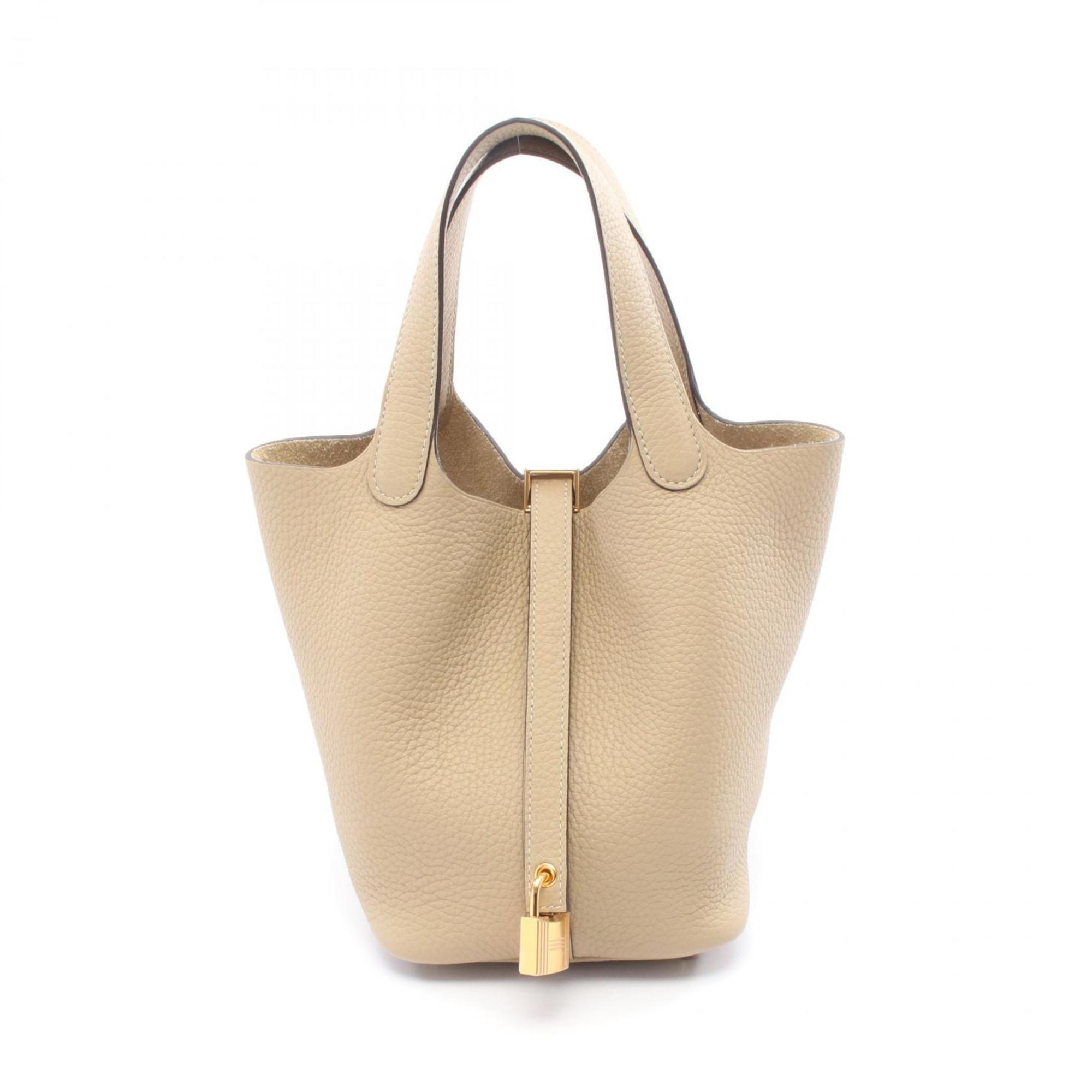 Hermes Herms Picotin Lock PM handbag in Taurillon Clemence leather, beige.