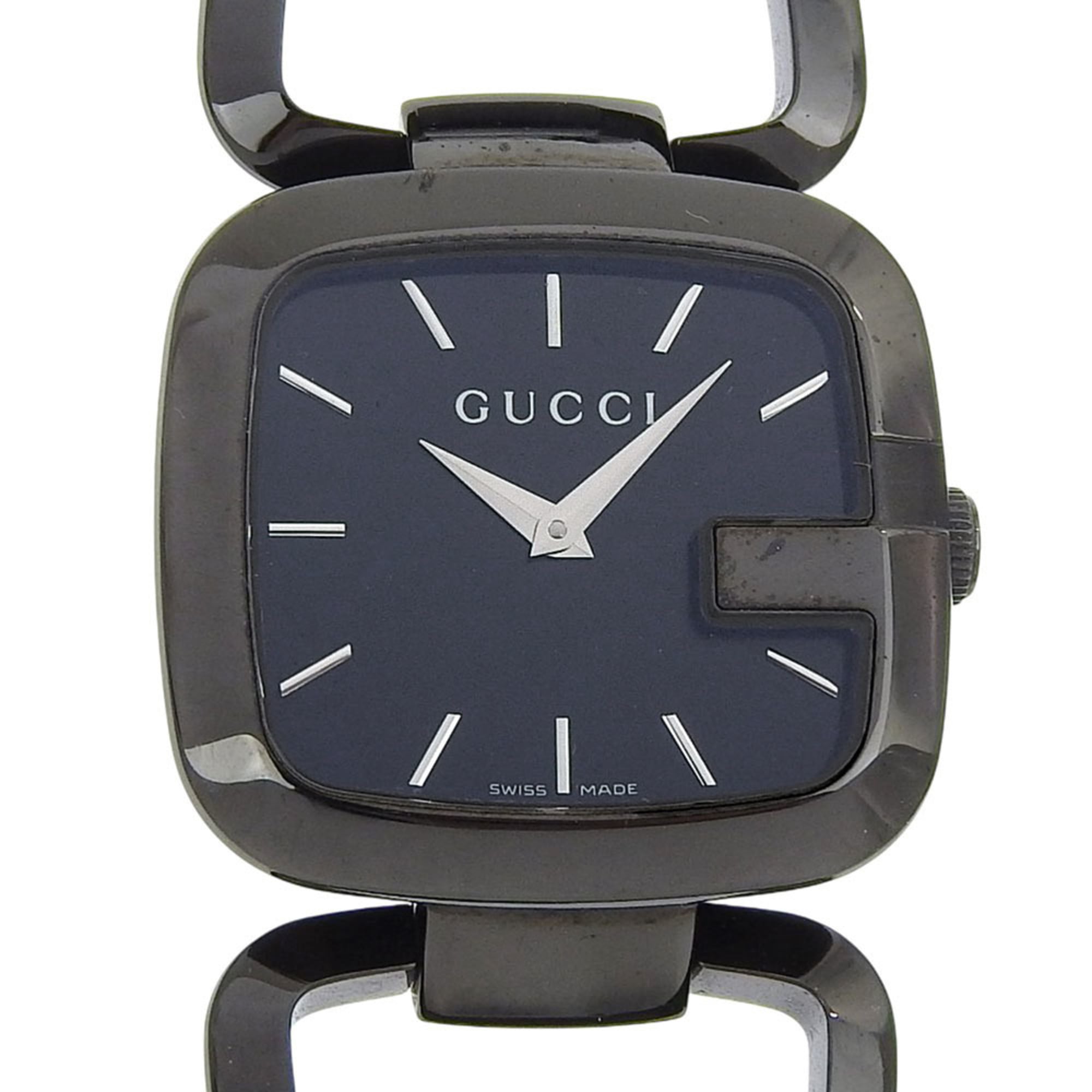 Gucci G Collection Watch, 125.4mm, Stainless Steel, Quartz Movement, Analog Display, Black Dial, Wom