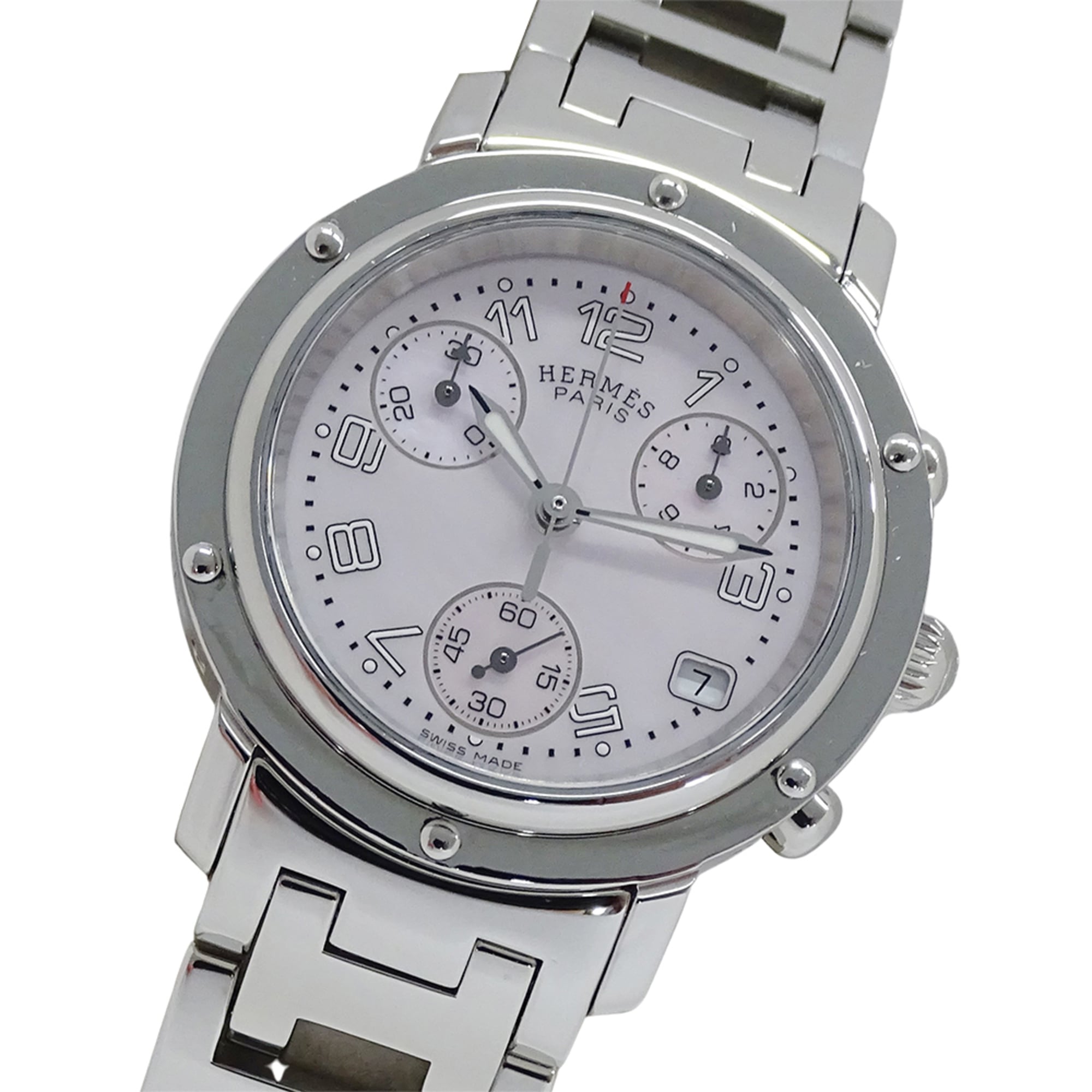 Hermes HERMES Women\'s Watch, Clipper Chronograph, Pink Shell, Quartz, Stainless Steel (SS), CL1.310