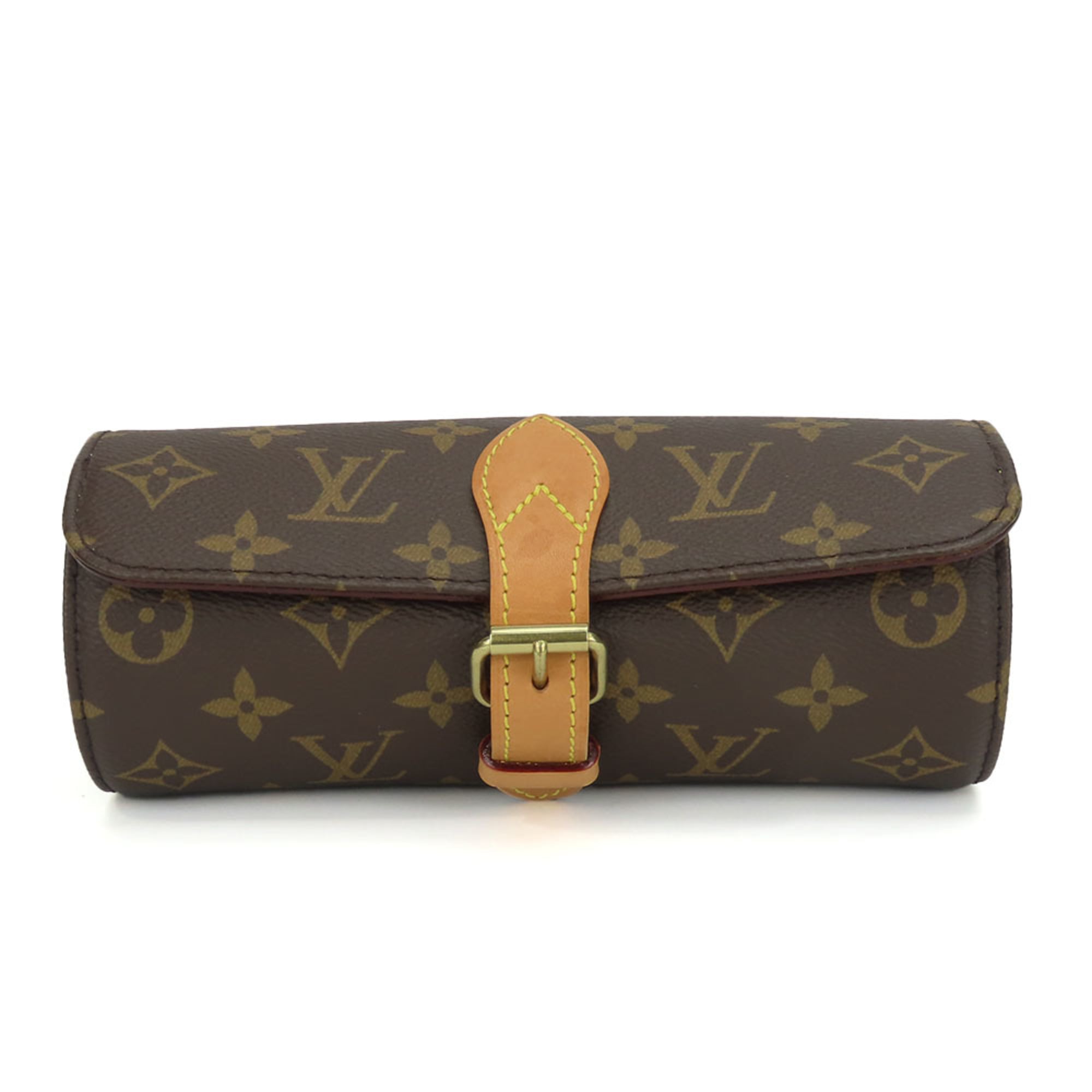 Louis Vuitton Etui 3 Montre M47530 Monogram Brown Bag with Gold Hardware Watch Case for Men and Wome