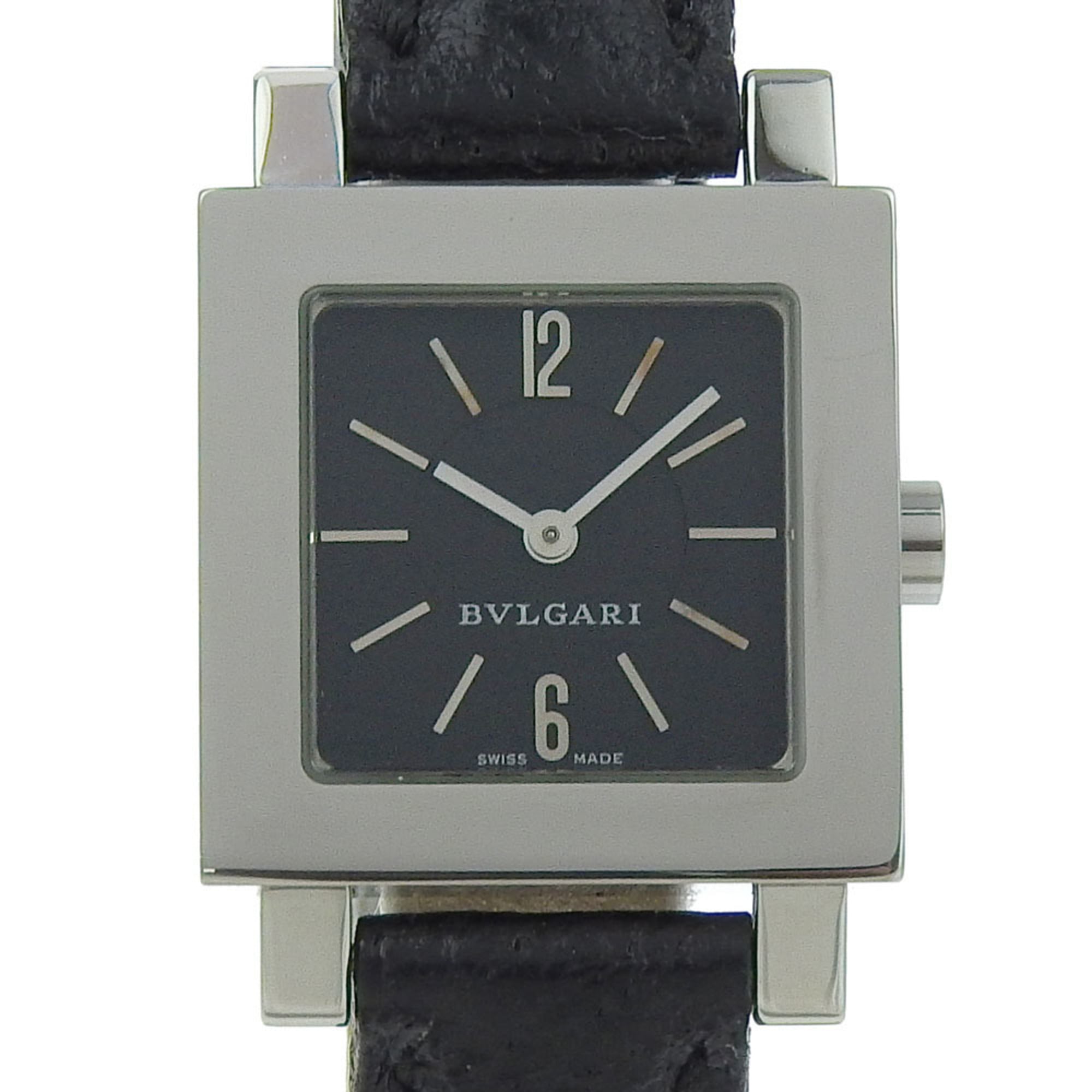 BVLGARI Quadrado SQ22SL Women\'s Watch, Stainless Steel and Leather, Quartz Movement, Analog Display