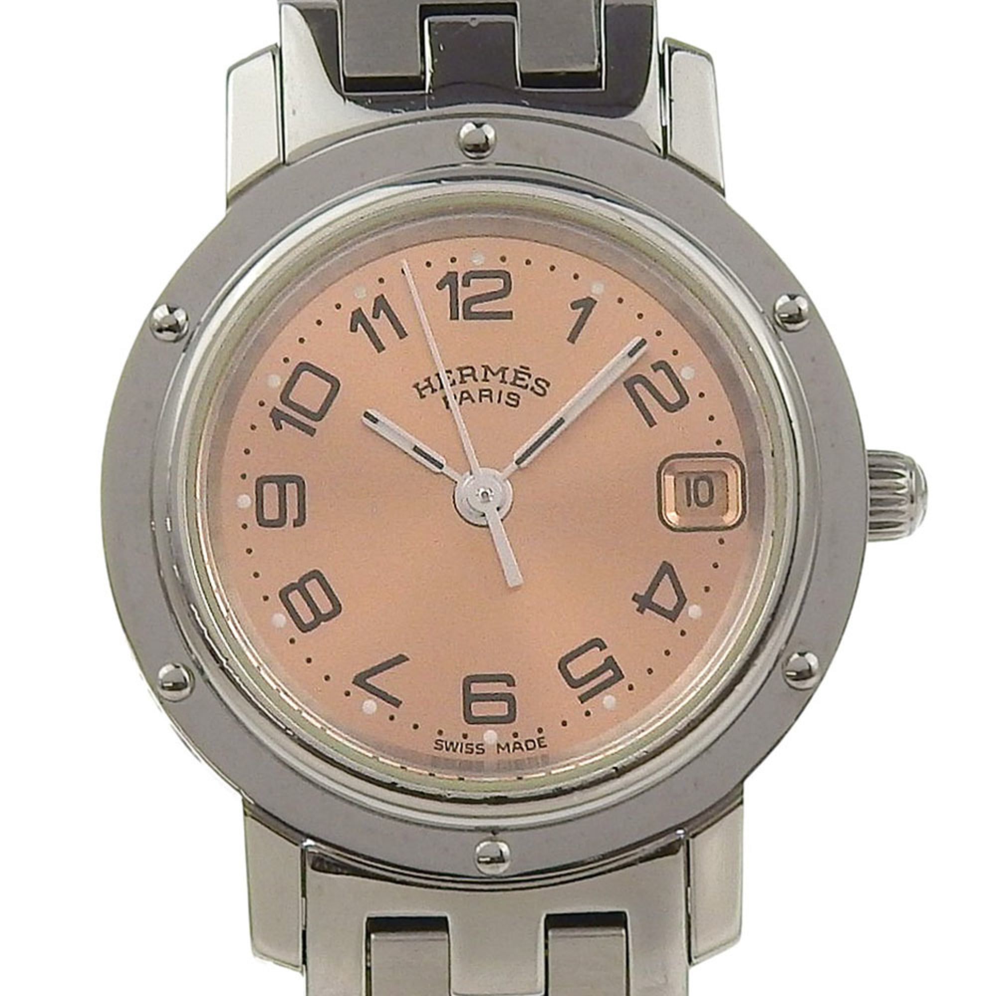 Herms Clipper Watch CL4.210, Stainless Steel Quartz Analog Display, Brown Dial, Women\'s