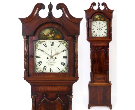 A longcase clock, the 36 cm arched square painted dial signed Thos Robinson, Kendal, with Roman numerals, subsidiary seconds 