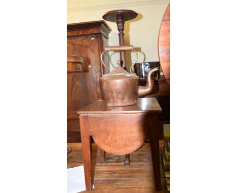 A mahogany jardiniere stand, a commode, a copper kettle, assorted prints, a cheese coaster and a ham stand (qty) 