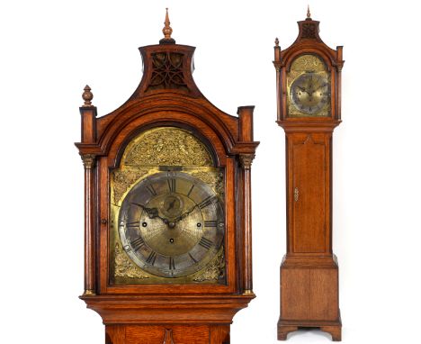 A musical longcase clock, the 30.5 cm arched square brass dial signed R Henderson, Scarborough, the silvered chapter ring wit