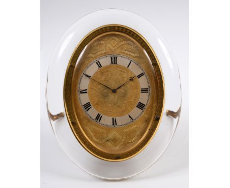 A strut timepiece, in the manner of Cole, the silvered chapter ring with Roman numerals within an oval brass mask, with engra
