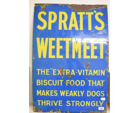 An early 20th century enamel advertising sign, SPRATT'S WEETMEET, 51 cm wide 