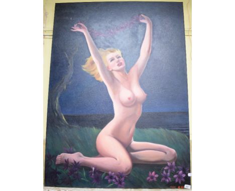 R. Evans, a nude, oil on canvas, signed and dated 1959, 127 x 91 cm (unframed) 