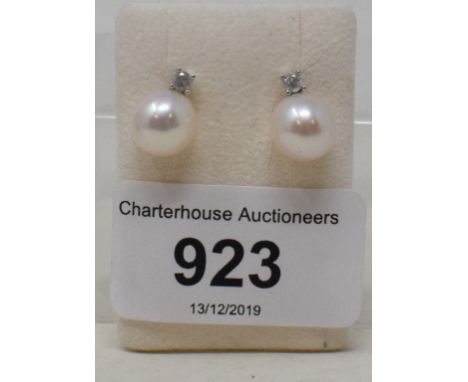 A pair of 18ct gold, diamond and pearl earringsModern 
