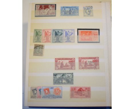 A group of world stamps, including classics with Italy 2l, 1890 issue, Trieste STT Vujna over prints, in a small stock book 
