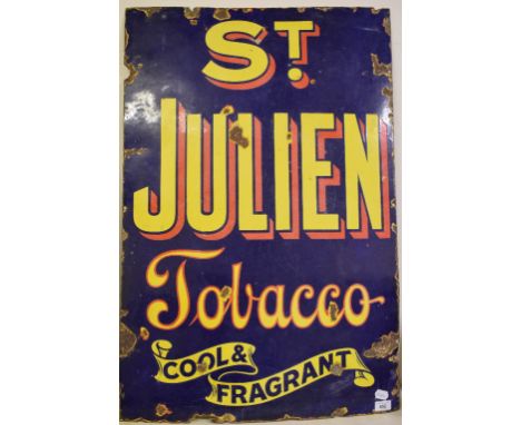 An early 20th century enamel advertising sign, ST JULIEN TOBACCO COOL & FRAGRANT, 61 cm wide 