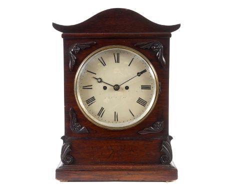 A mid 19th century bracket clock, the 19 cm diameter painted dial indistinctly signed, with Roman numerals, fitted an eight d