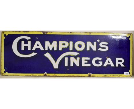 An early 20th century enamel advertising sign, CHAMPION'S VINEGAR, 91 cm wide 
