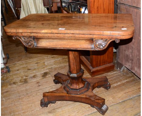 An early Victorian rosewood card table, 92 cm wide 