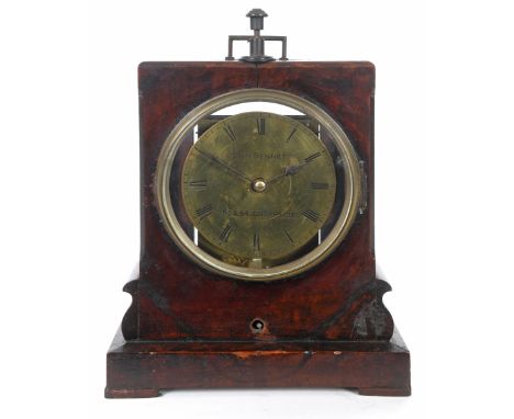 A mantel clock, the 14 cm diameter brass dial signed John Bennett, 65 & 64 Cheapside, fitted a single fusee movement, strikin