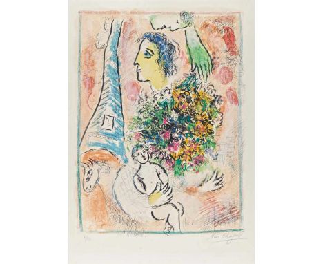 Chagall, Marc1887 Vitebsk - 1985 St. Paul de VenceOffrande á la Tour Eiffel. 1964. Colour lithograph on Arches (watermark). 6