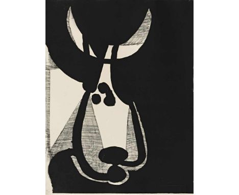 Picasso, Pablo1881 Malaga - 1973 MouginsTête de Taureau, tournée à gauche. 1948. Lithograph on vellum. 65 x 50cm Signed and n