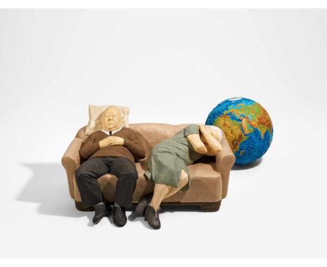 Bühler, Stefanie1976 OffenburgUntitled. 2-part. 2005. Concrete and epoxy resin. Polychromed. Sofa: 56 x 102 x 67cm, globe Ø 5