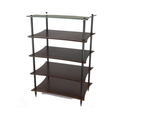 Quadraspire HiFi Rack, five shelf curved front with glass top, spiked feet approximately 580mm w x 400mm d x 880mm h black co