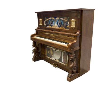 A Stafford 'Nickelodeon' piano orchestrion, with drum, cymbal, tambourine, triangle and accordion, in mahogany case with stai