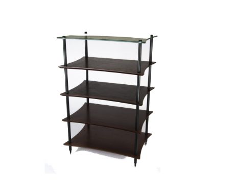 Quadraspire HiFi Rack, five shelf curved front with glass top, spiked feet approximately 580mm w x 400mm d x 880mm h black co