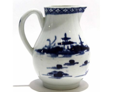 18th century Worcester sparrowbeak jug with blue and white cannonball decoration, 10cm high 