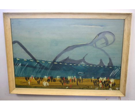 Modern School (Architectural Association School of Architecture), watercolour, Coastal scene with crowd, 49 x 74cm