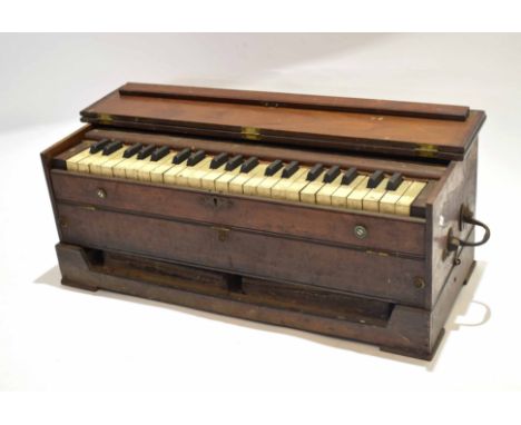 Small 19th/20th century mahogany cased table top harmonium with side carrying handles, (a/f)