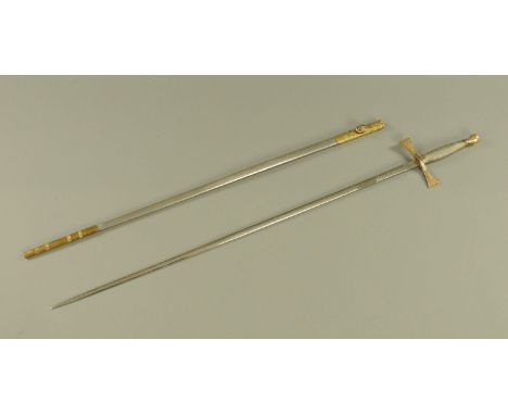 A Masonic Knights Templar sword by Wilkinson Sword Ltd., with wire bound grip and complete with scabbard.  Overall length 85 
