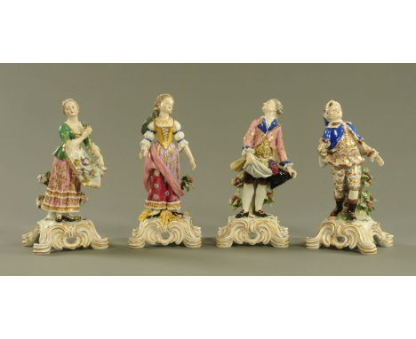 A set of four Continental porcelain figures emblematic of The Four Seasons, three inscribed to the base with the letter "R", 