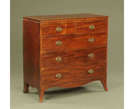 A William IV mahogany chest of drawers, with two short and three long drawers with glass drop handles with oval backplates an