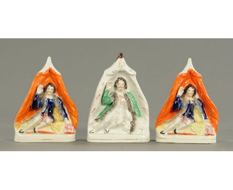 Three Staffordshire pottery figures, of David Garrick as Richard III, mid 19th century, two with identical colour schemes and