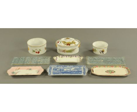 A Spode Italian rectangular sandwich plate, five others and three pieces of Royal Worcester oven to tableware. 