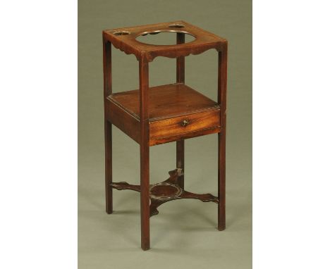 A Georgian mahogany square wash stand, with basin aperture and single drawer.  Width 34 cm.