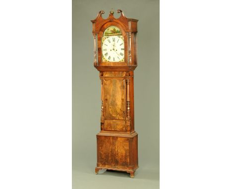 An early 19th century mahogany longcase clock by James Spittal of Whitehaven, eight day striking, with painted dial, swans ne