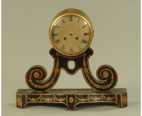 A 19th century papier mache mantle clock, the silvered brass dial marked Mappin & Webb with two train striking movement stamp