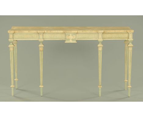 An Adam style painted console table, with faux marble effect top and raised on tapered legs of square section.  Width 171 cm 