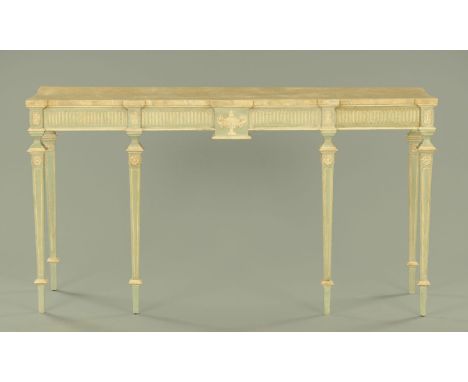 An Adam style painted console table, with faux marble effect top and raised on tapered legs of square section.  Width 171 cm 