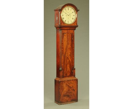 A Scottish mahogany longcase clock by Howden of Edinburgh, with circular dial, long trunk door flanked by fluted quarter colu