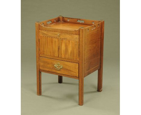 A Georgian mahogany tray topped commode, now converted to a drawer, cupboards and drawer.  Width 55 cm.