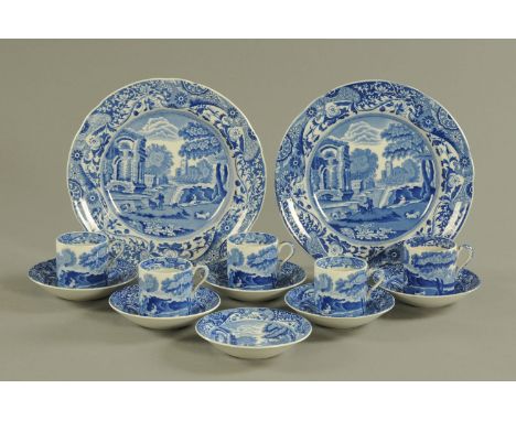 A Copeland Spode Italian coffee set, comprising 5 coffee cups, 6 saucers and 2 plates, all with Copeland Spodes Italian Engla