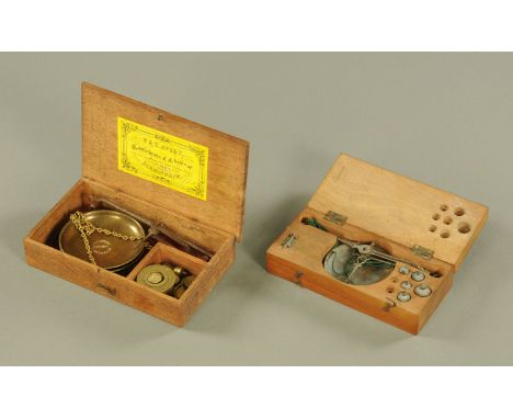 A case of W&amp;T Avery balance scales, with a series of weights, box width 17 cm, and another set.
