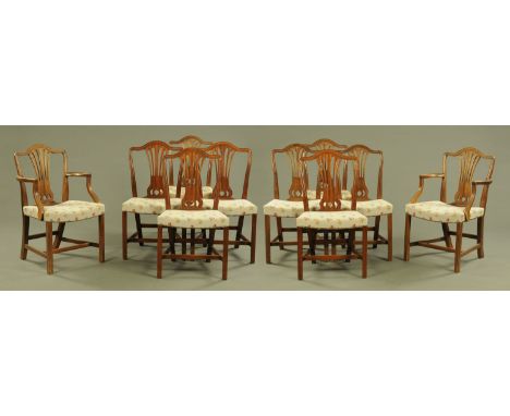 A set of two carver arm and six single Hepplewhite style mahogany dining chairs, and a further pair of very similar single ch