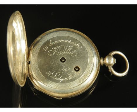 A Continental fob watch, late 19th century, the enamel dial with Roman numerals, with key wound movement, the dust plate engr