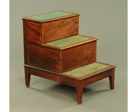 A 19th century mahogany step commode, with green gilt tooled leather tread inserts.  Width 55 cm.